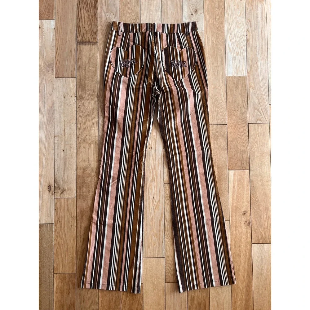 Dolls Kill x Bratz Striped Brown Corduroy Bootcut Pants High Rise Womens Size M - Picture 11 of 12
